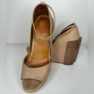 Chloe Beige Leather Platform Sandals Sz 40.5
